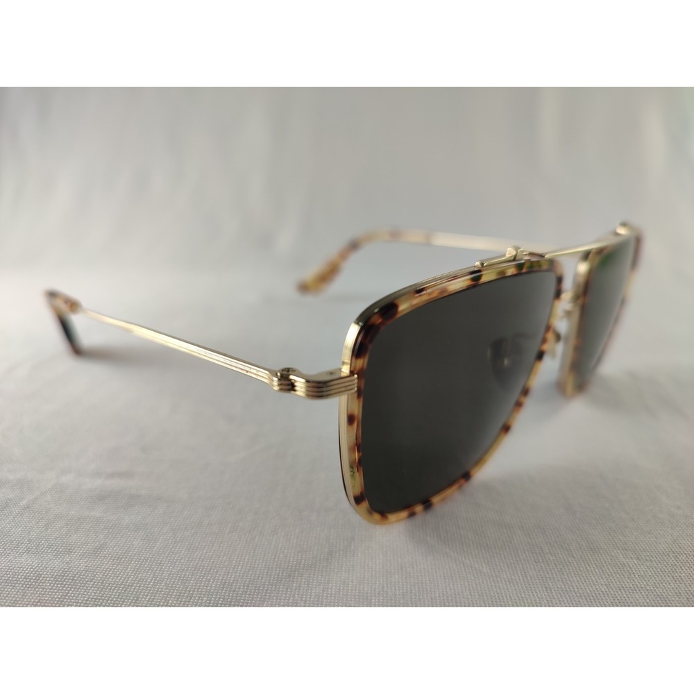 KREWE VAIL Tortoise 12K Gold Titanium Square Navigator Sunglasses 56-18 Gray